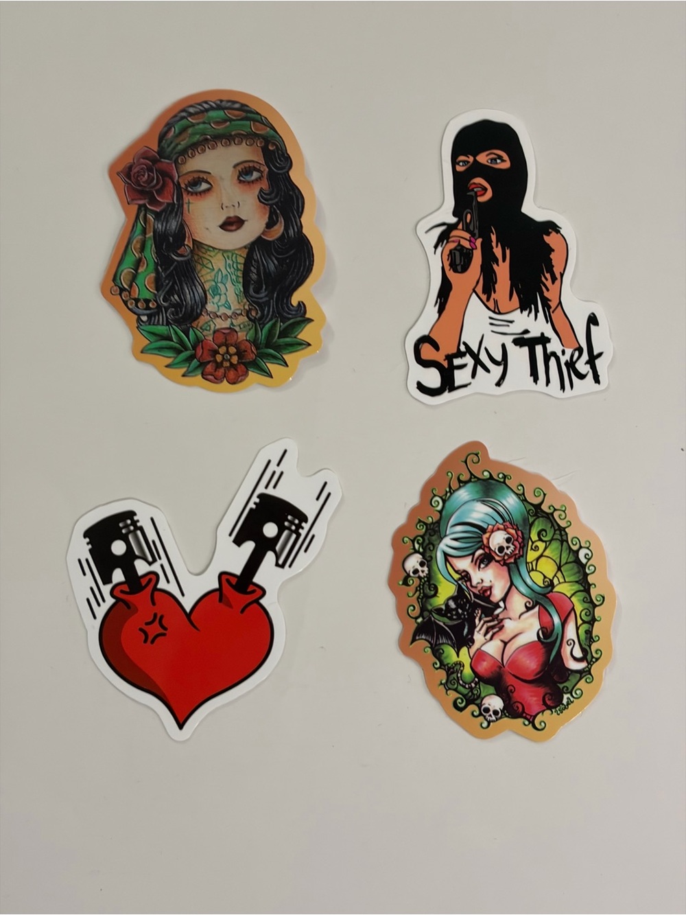 Tattoo-Style Home Design Sticker Set — Green & Red Accents